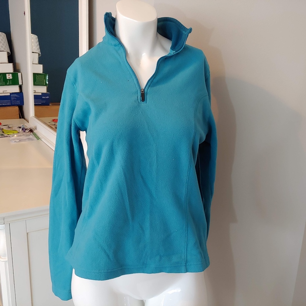 Womens M medium Lands End quarter zip fleece blue